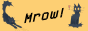 Two cats on yellow background with "meow!" text